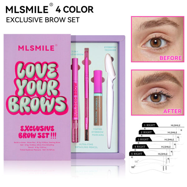 All-in-One Brow Kit: 2-in-1 Brow Pencil, Dual-Ended Brow Pencil, Brow Razor, Tint Gel, with FREE Brow Stencil Guide for Perfect Shaping