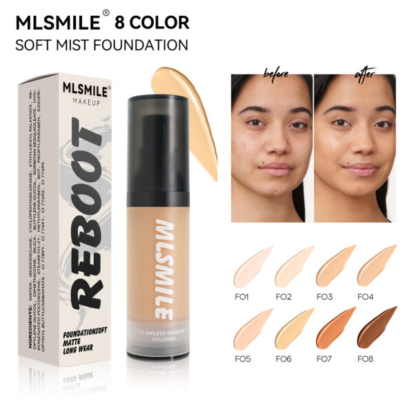 8-Shade Clean Beauty Foundation – Vegan, Cruelty-Free, 24-Hour Wear, Semi-Matte Finish, Vacuum Extruded Bottle for Zero Waste